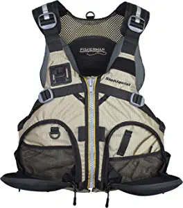 Fishing Life Jackets: Stohlquist Fisherman Adult Men's Life Jacket - Excellent Cockpit Management, Dual Front-Mounted Pockets, Easy Mounts for Equipment - High Back for Kayak Seating | Small/Medium, Khaki by Brand: Stohlquist