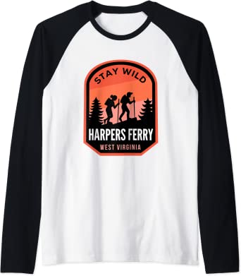 Harpers Ferry Hiking: Harpers Ferry West Virginia Hiking in Nature Raglan Baseball Tee by Brand: Halpin Design Company