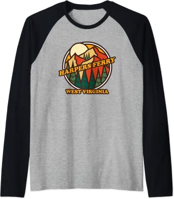 Harpers Ferry Hiking: Vintage Harpers Ferry West Virginia Mountain Hiking Souvenir Raglan Baseball Tee by Brand: Retro Harpers Ferry West Virginia Home State Gift