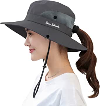 Hiking Hats for Women: Muryobao Women's Ponytail Sun Hat UV Protection Foldable Mesh Wide Brim Beach Fishing Hat by Store Muryobao Store