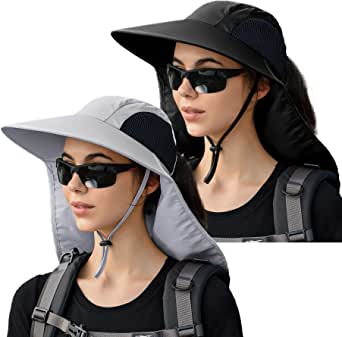 Hiking Hats for Women: 2 Pack Womens Mens Hiking Fishing Hat with Neck Flap,UPF 50+ UV Protective Sun Hats,Wide Brim Beach Hat for Women&Men by Store ZOORON Store