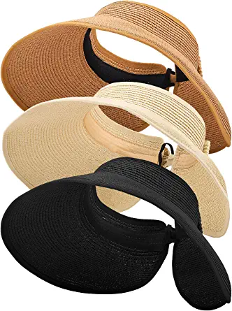 Hiking Hats for Women: MEINICY 3PCS Foldable Straw Sun Visor Hats for Women, Wide Brim Ponytail Summer Beach Hat, Protect Your Skin Easily by Brand: MEINICY