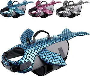 Pet Life Jackets: Kuoser Dog Life Jacket, High Floatation Blue Whale Shape Pet Life Vest Dog Swimsuit with Reflective Fish Scale, Dog Safety Preserver Lifesaver with Rescue Handle for Small Medium Large Dogs Pink XS… by Store Kuoser Store