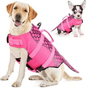 Pet Life Jackets: Dog Life Jacket, Ripstop Pet Safety Floatation Life Vest with Rescue Handle for Small Medium Large Dogs, Dog Lifesaver Preserver Swimsuit at Pool Beach Boating(L,Pink Mermaid) by Brand: Jorysics