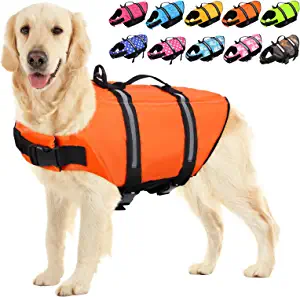 Pet Life Jackets: SUNFURA Ripstop Dog Life Jacket, Safety Pet Flotation Life Vest with Reflective Stripes and Rescue Handle, Adjustable Puppy Lifesaver Swimsuit Preserver for Small Medium Large Dogs (Orange, XL) by Brand: SUNFURA